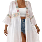 Women's Airy Beach Kimono with Floral Embroidery