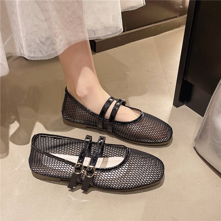 Women's Breathable Ballerina Flats with Double Buckle