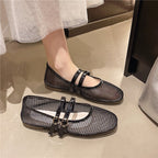 Women's Breathable Ballerina Flats with Double Buckle