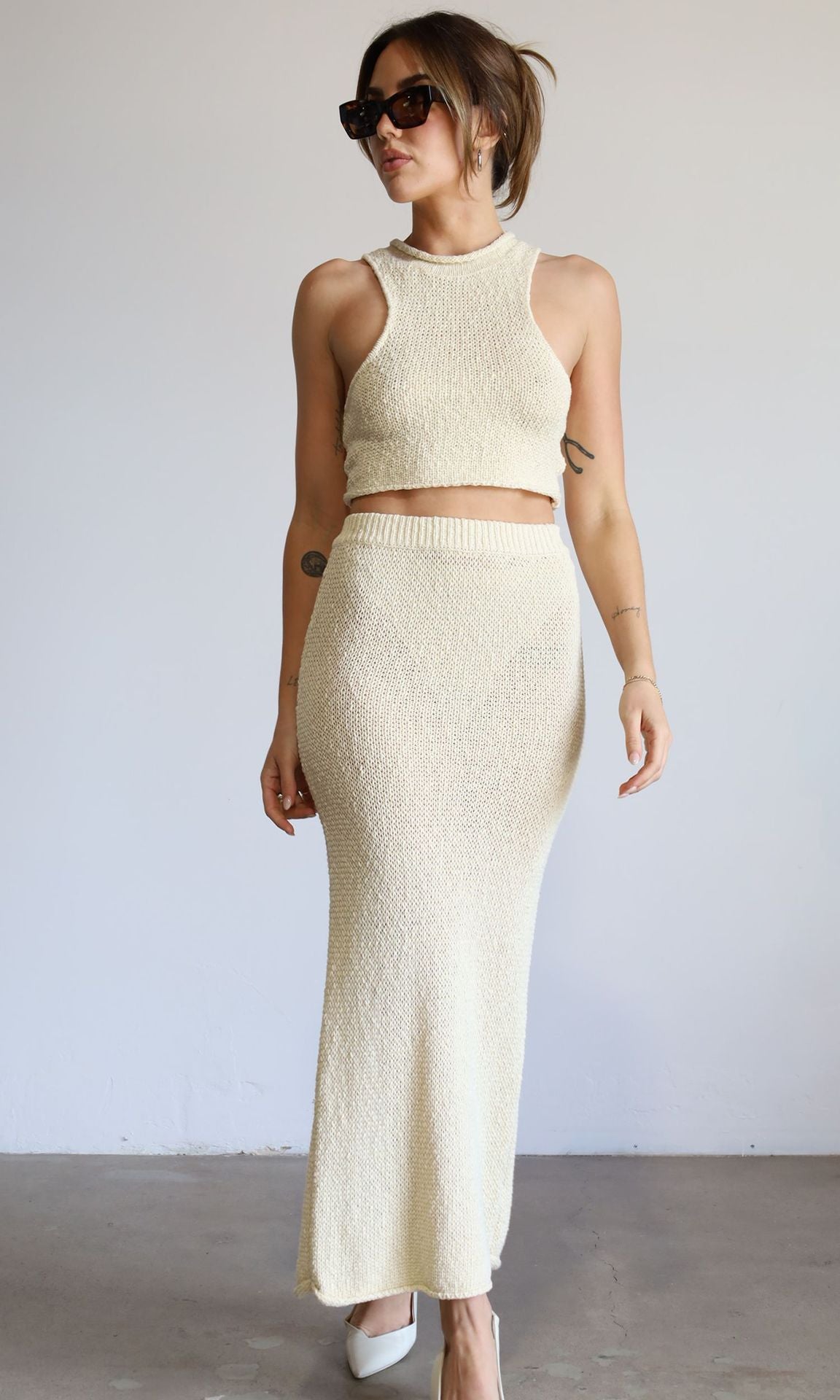 Women's Elegant Knit Crop Top and Maxi Skirt Set