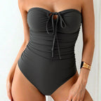 Women's Bandeau Swimsuit with Ruching and Cutout