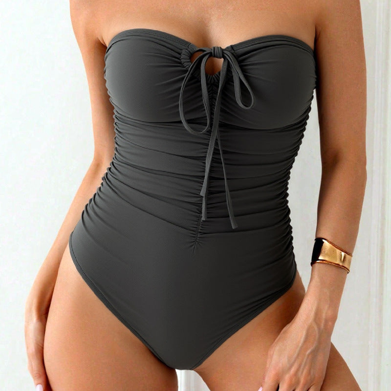 Women's Bandeau Swimsuit with Ruching and Cutout