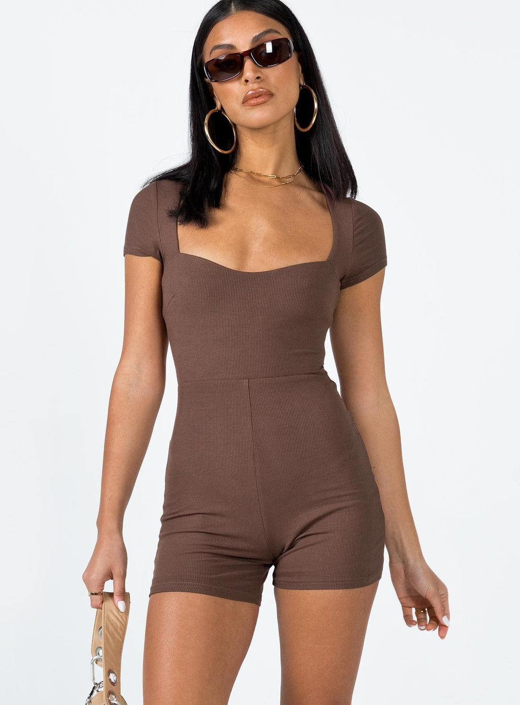 Women's Fitted Jumpsuit with Square Neckline and Short Sleeves