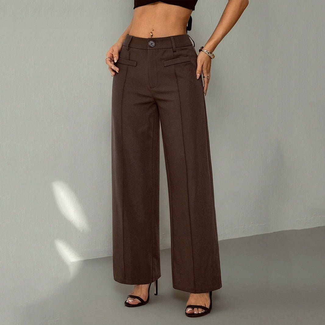 Women's Elegant Wide-Leg Fabric Trousers