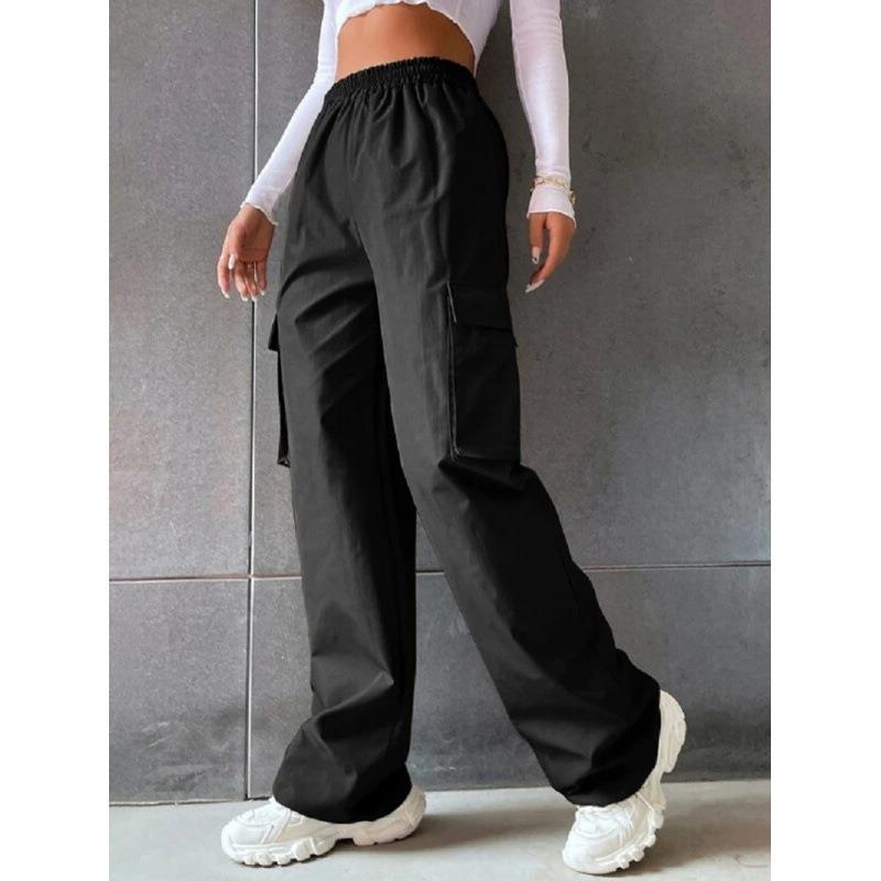 Women's Cargo Pants with Elastic Waistband and Practical Side Pockets