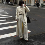 Women's Elegant Flowy Wide-Leg Pants and Blazer Set
