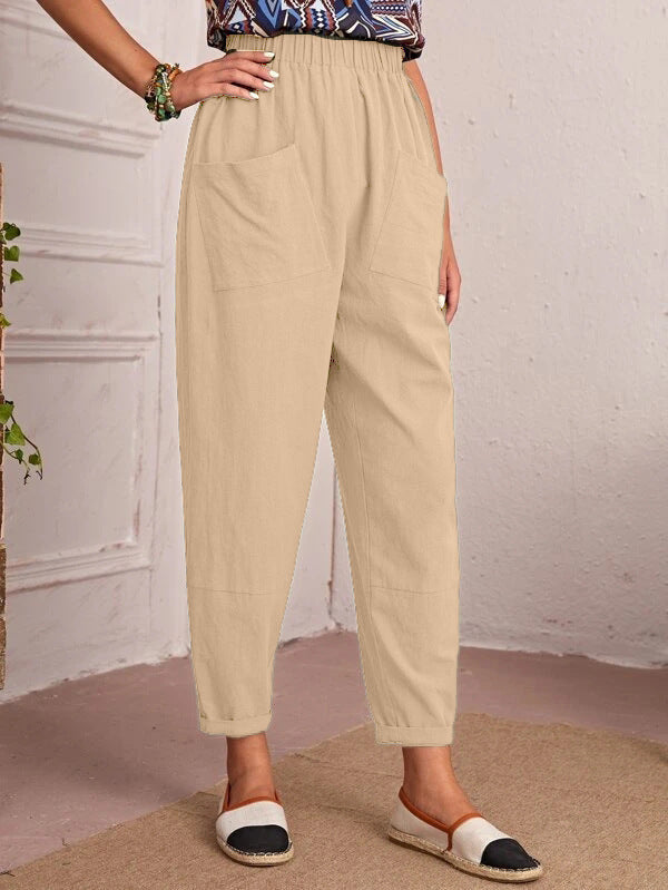 Women's Comfortable Summer Pants with Elastic Waistband and Practical Pockets