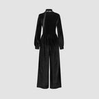 Women's Elegant Velvet Jumpsuit with Collar and Wide Leg