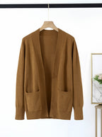 Women's Cozy Knit Cardigan with Pockets and Open Cut