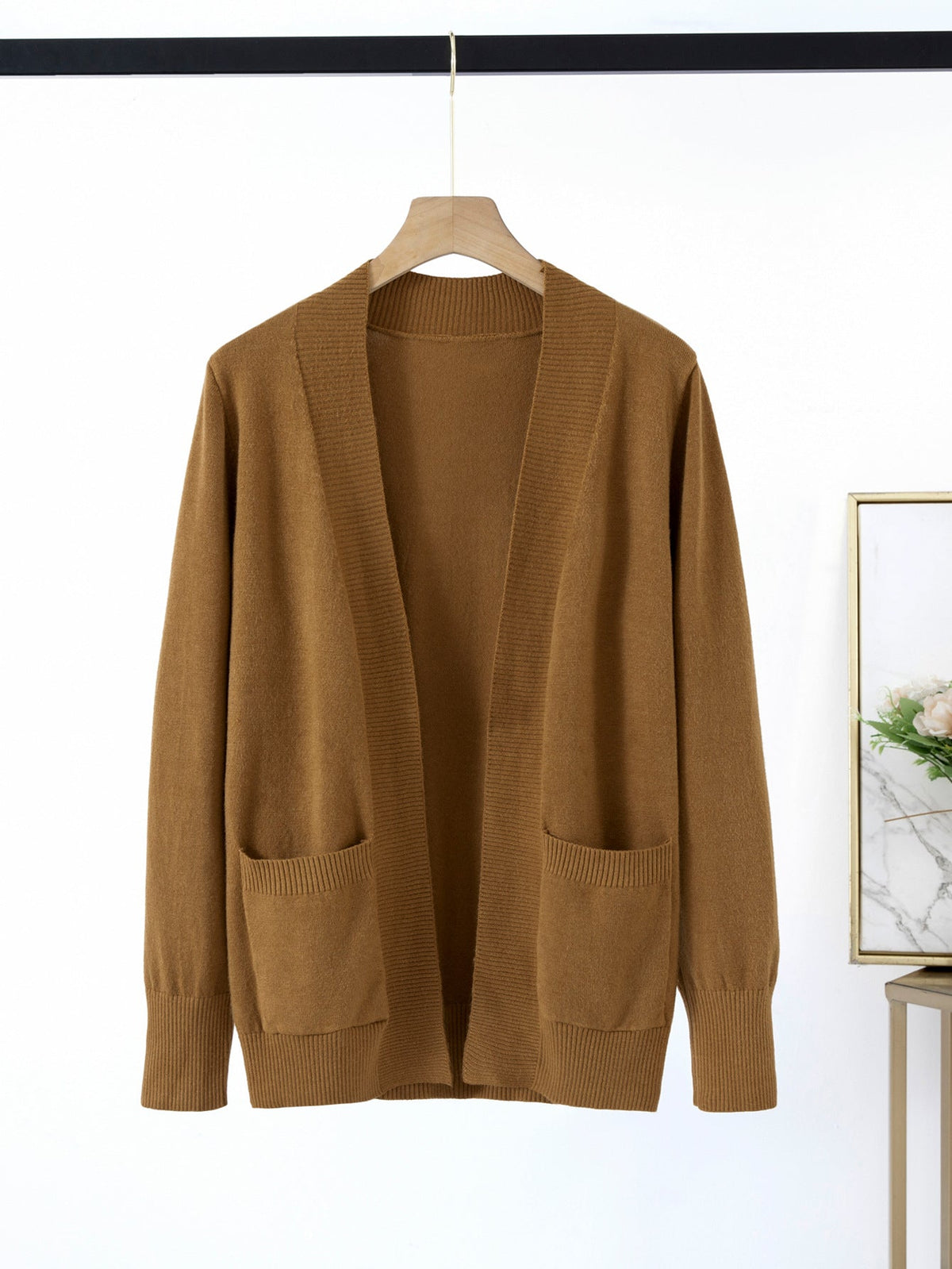 Women's Cozy Knit Cardigan with Pockets and Open Cut