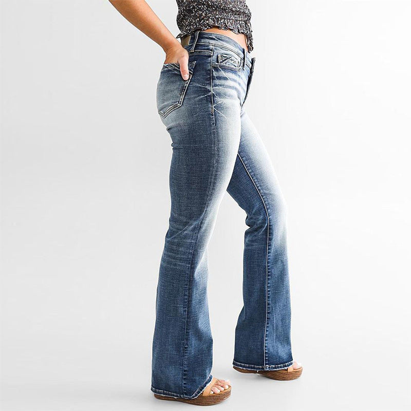 Women's Vintage-Style Bootcut Jeans with High Waist