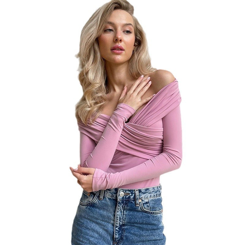 Women's Off-the-Shoulder Bodysuit with Draped Sleeves
