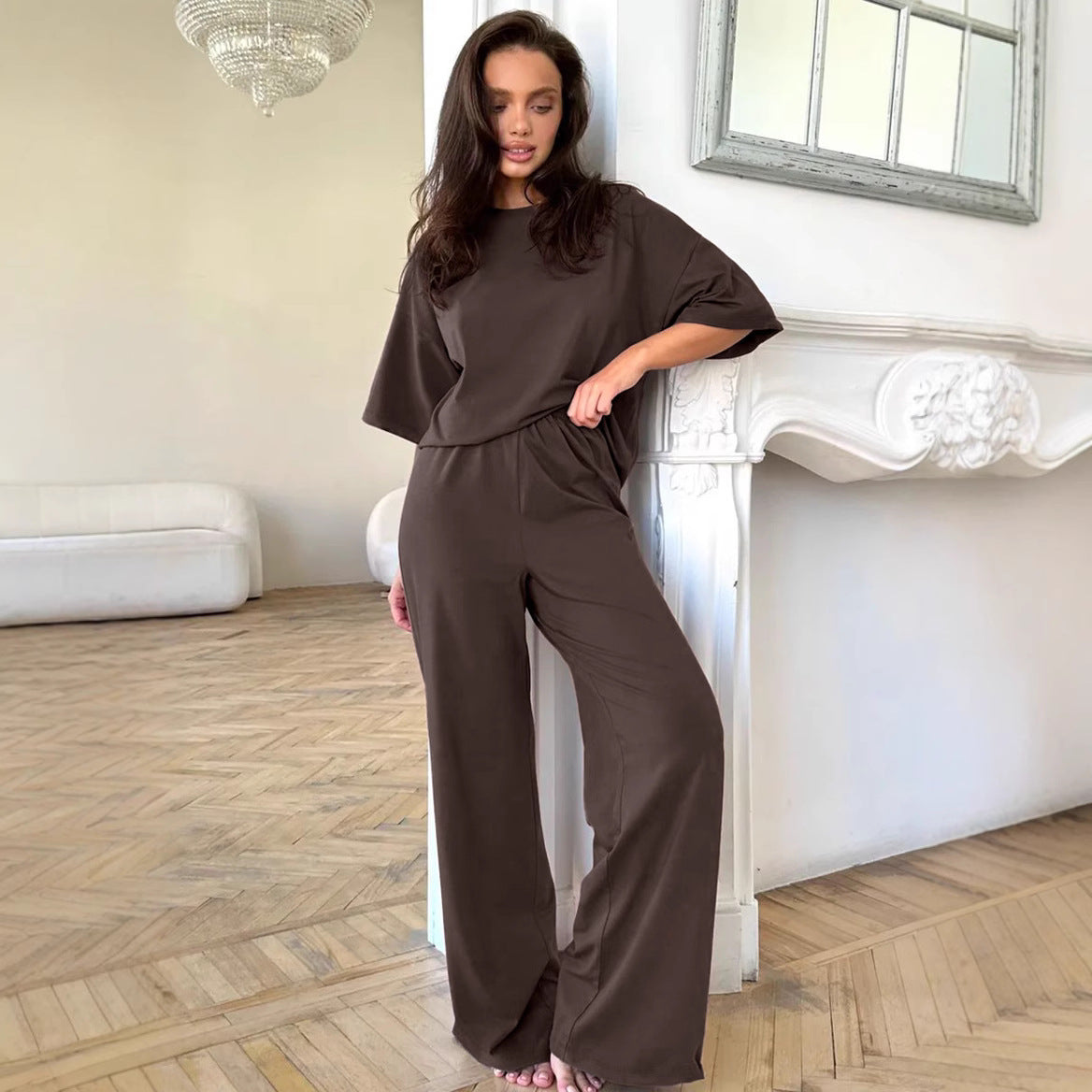 Women's Loose Lounge Set with Knot Details and Elastic Waist