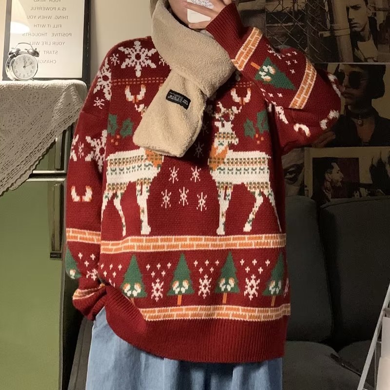 Women's Festive Winter Sweater with Holiday Motifs
