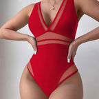 Women's Swimsuit with Sheer Inserts and V-Neck