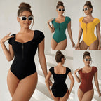 Women's Short Sleeve Zipper Swimsuit