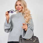 Elegant Oversized Sweater with Wide Cut and Stand-up Collar