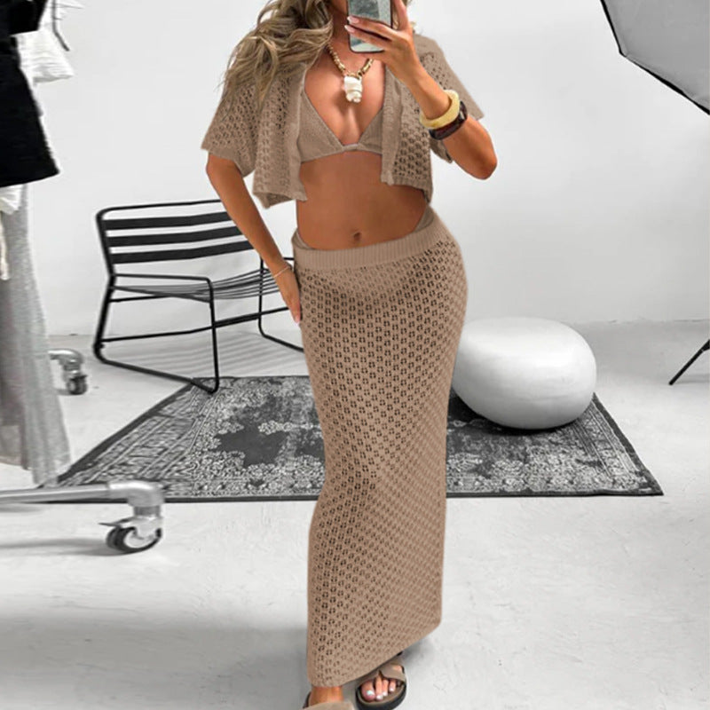 Women's Crocheted Crop Top and Maxi Skirt Set