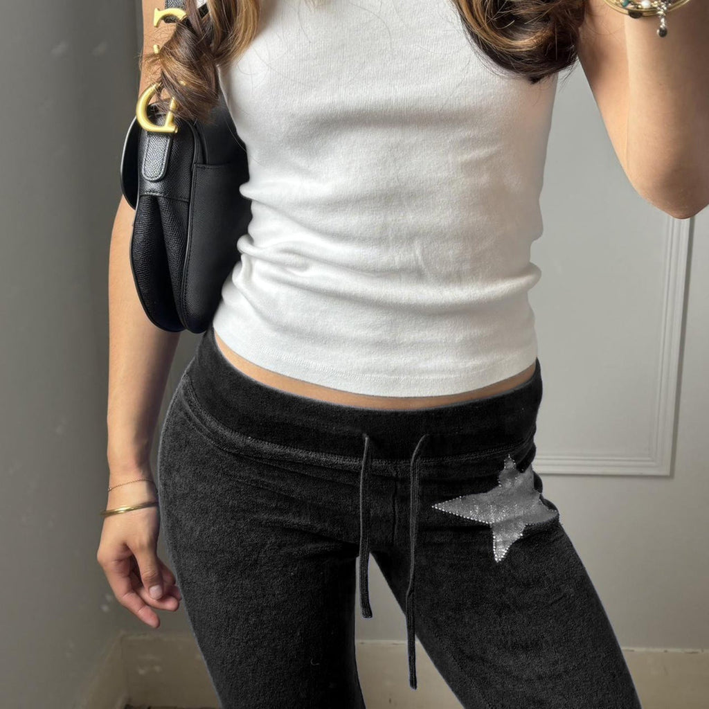 Women's Elegant Flared Trousers with Glitter Star Detail