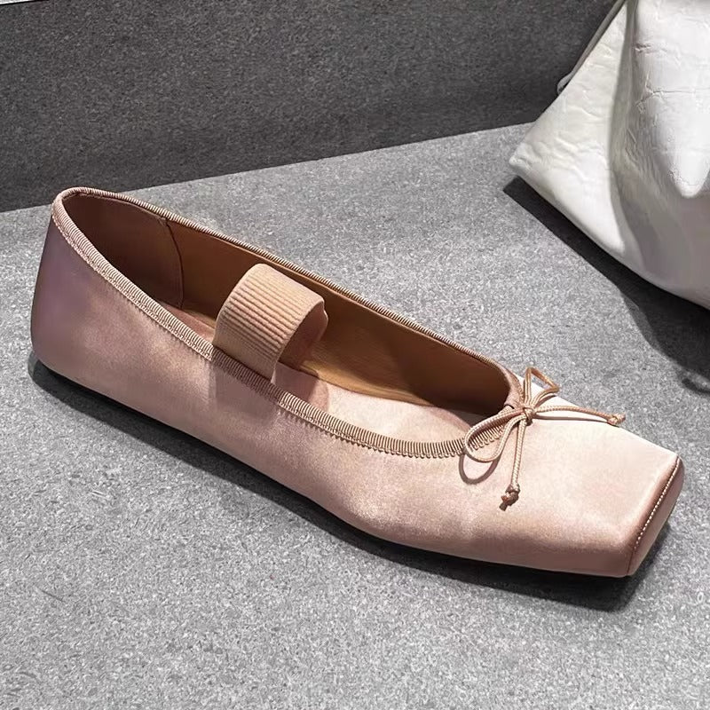 Women's Ballet Flats with Elastic Strap and Square Toe