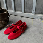 Women's Suede Ballet Flats with Adjustable Straps