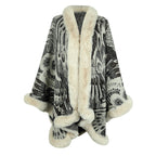 Women's Luxurious Poncho with Decorative Fleece Trim