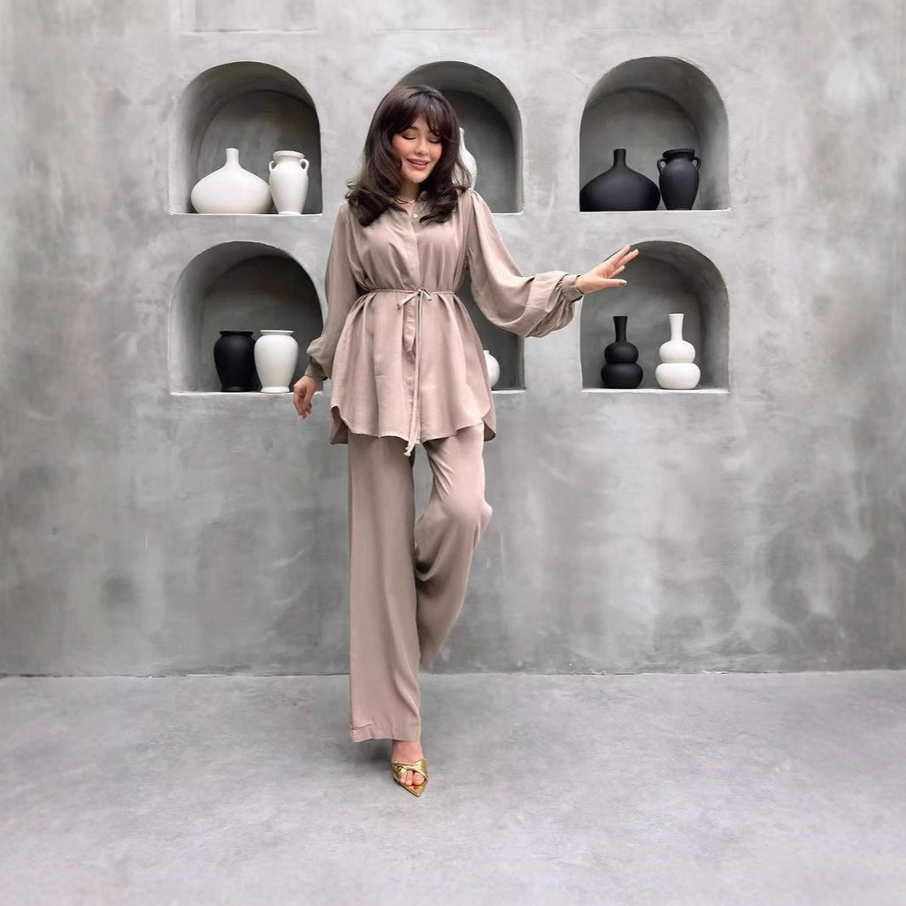 Women's Elegant Set with Long Blouse and Wide Pants