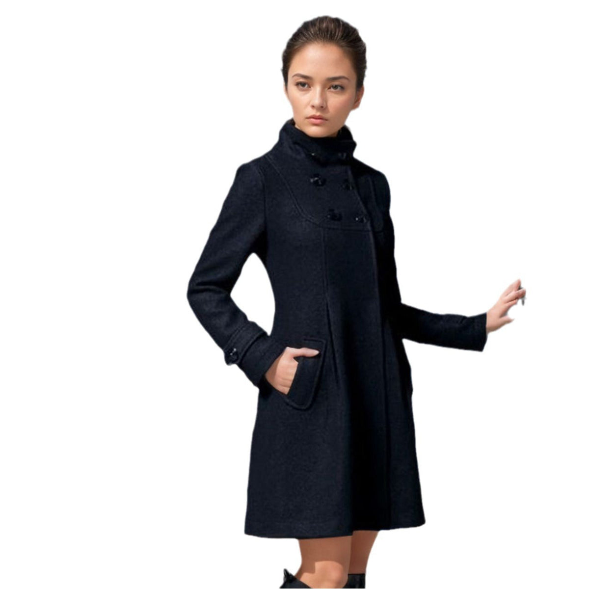 Elegant Wool Coat with Modern Collar and Pockets