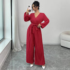 Elegant Jumpsuit with Adjustable Belt and Pleated Cut
