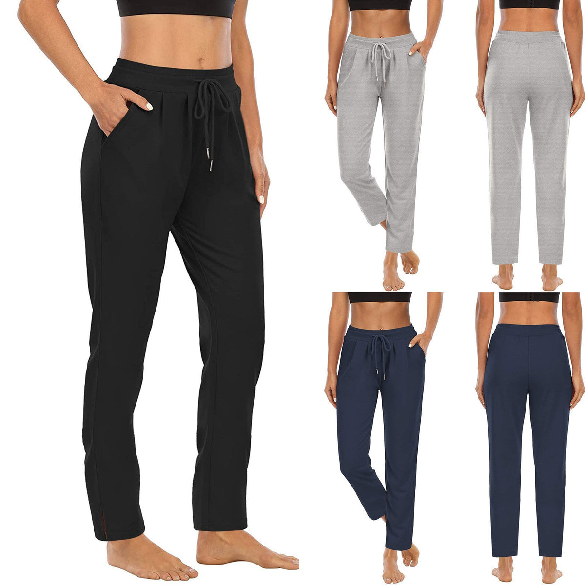 Women's Comfortable Casual Pants with Elastic Waistband and Side Pockets