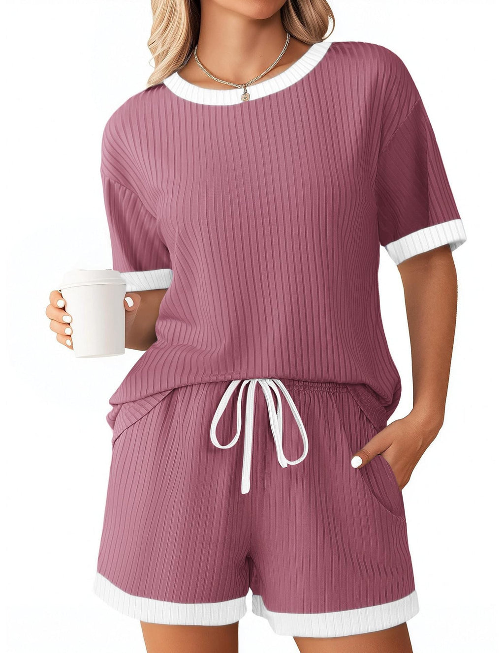 Women's Comfortable Leisure Set with Ribbed Texture and Elastic Waistband