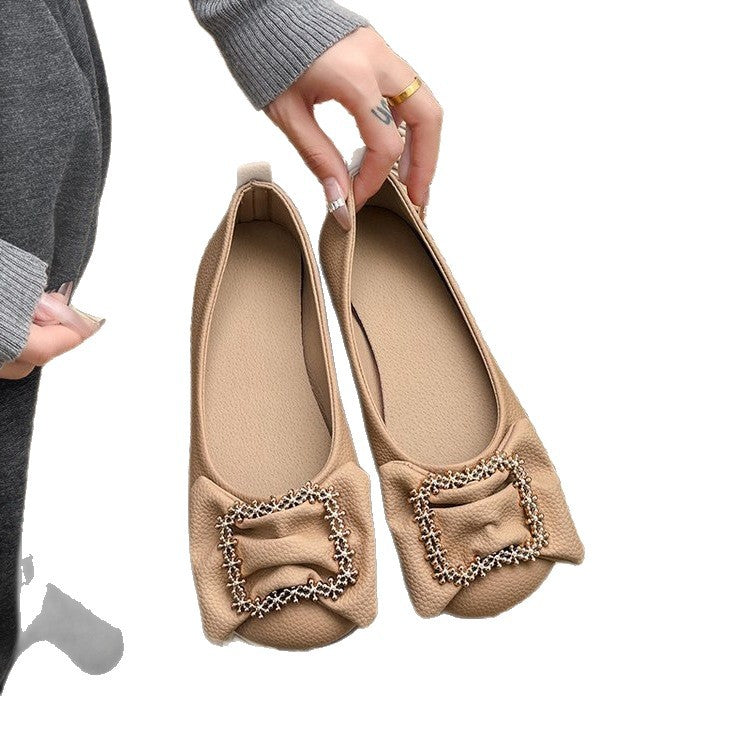 Women's Ballet Flats with Decorative Jeweled Buckle