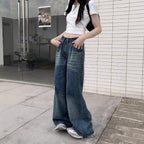 Women's High-Waisted Wide-Leg Jeans with Casual Fit and Unique Wash