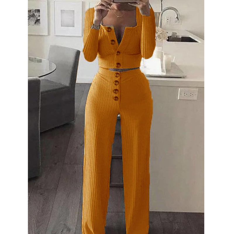 Women's Comfortable and Stylish 2-Piece Knit Suit with Button Details