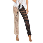 Women's Crochet Beach Pants with Transparent Pattern and Fringe