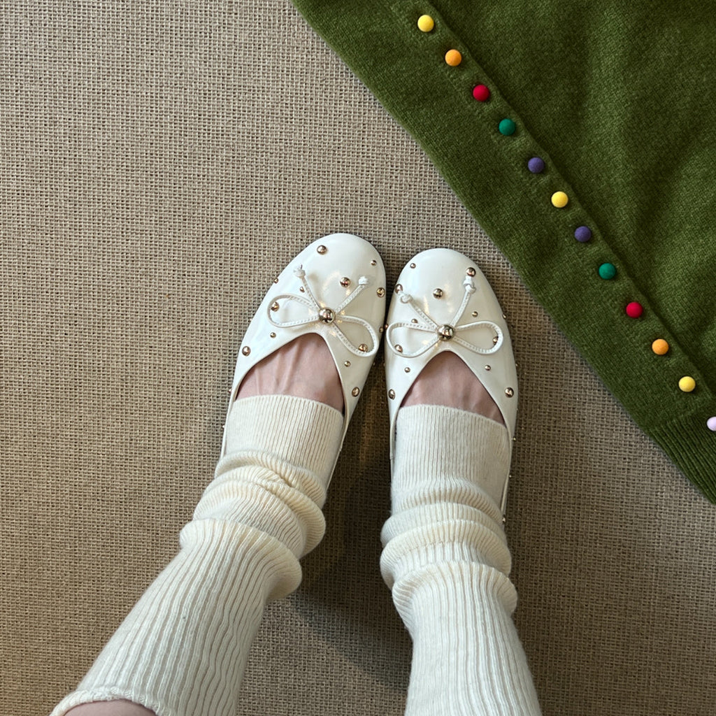 Women's Ballet Flats with Bow Accent and Sparkling Beads