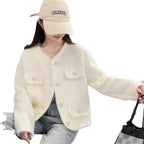 Women's Fluffy Cardigan with Decorative Buttons and Pockets