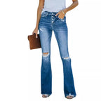Women's High-Waisted Flared Jeans with Distressed Details
