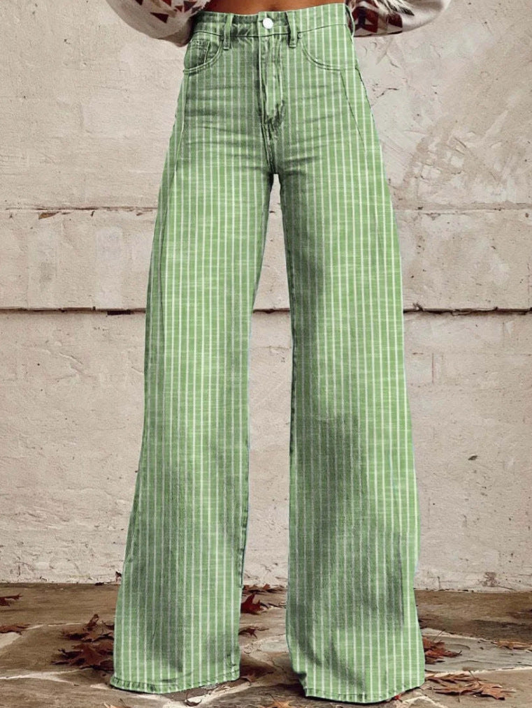 Women's High-Waisted Wide-Leg Jeans with Modern Stripe Detail