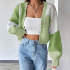 Women's Chunky Knit Cardigan with Balloon Sleeves