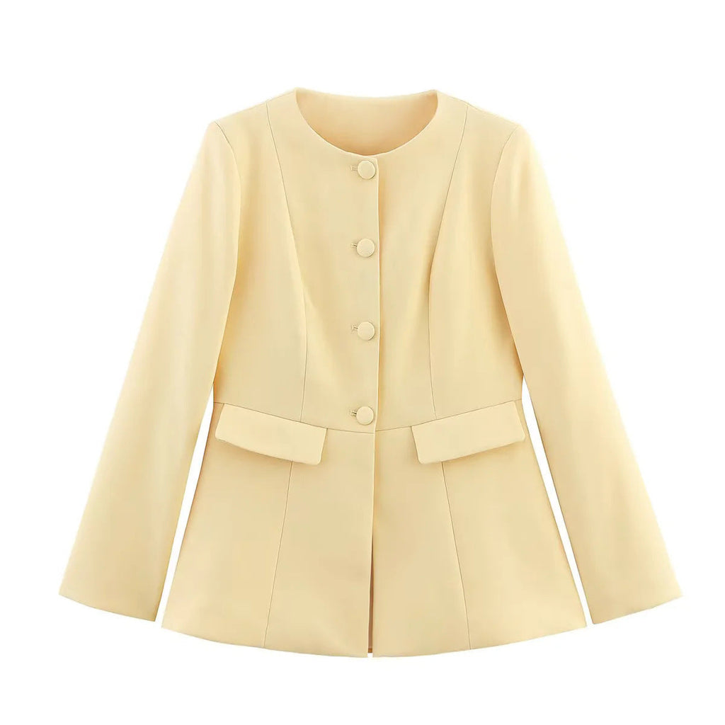 Women's Elegant Blazer Jacket with Fine Button Details and Practical Pockets
