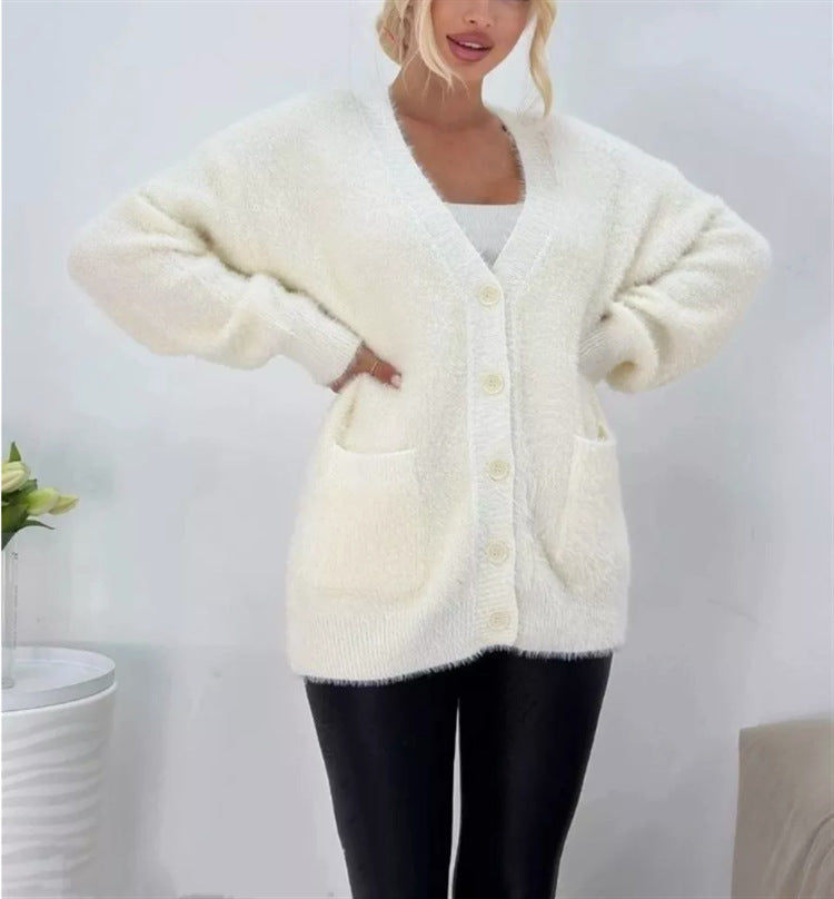 Women's Fluffy Cardigan with Large Pockets