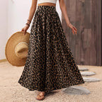 Women's Maxi Skirt with Leopard Print and Elastic Waistband