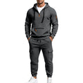 Men's Two-Piece Fleece Loungewear Set with Half-Zip Hoodie and Cargo Joggers