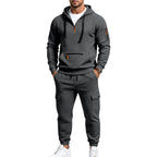 Men's Two-Piece Fleece Loungewear Set with Half-Zip Hoodie and Cargo Joggers