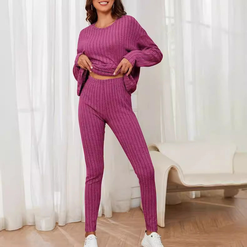Women's Ribbed Loungewear Set with Wide Cut