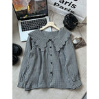 Women's Blouse with Large Collar and Ruffle Details
