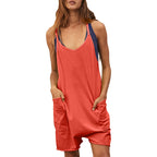 Women's Comfortable Jumpsuit with Deep Neckline and Pockets