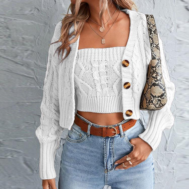 Women's Knit Set with Cardigan and Crop Top