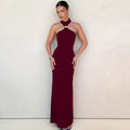 Women's Floor-Length Evening Dress with Elegant Halterneck